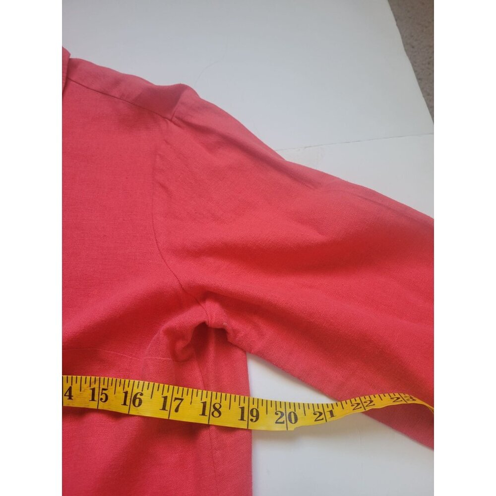 Pine Cove Red Linen 3/4 Sleeve Pearl Button Scallop Hem Line Size 12 City Chic - Picture 11 of 12